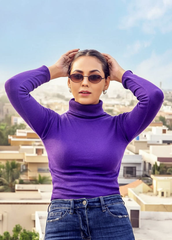 Women's purple rib highneck.