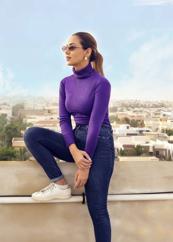 Women's purple rib highneck.