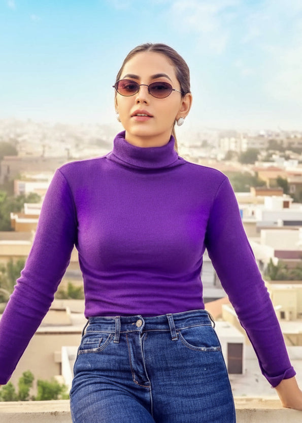 Women's purple rib highneck.