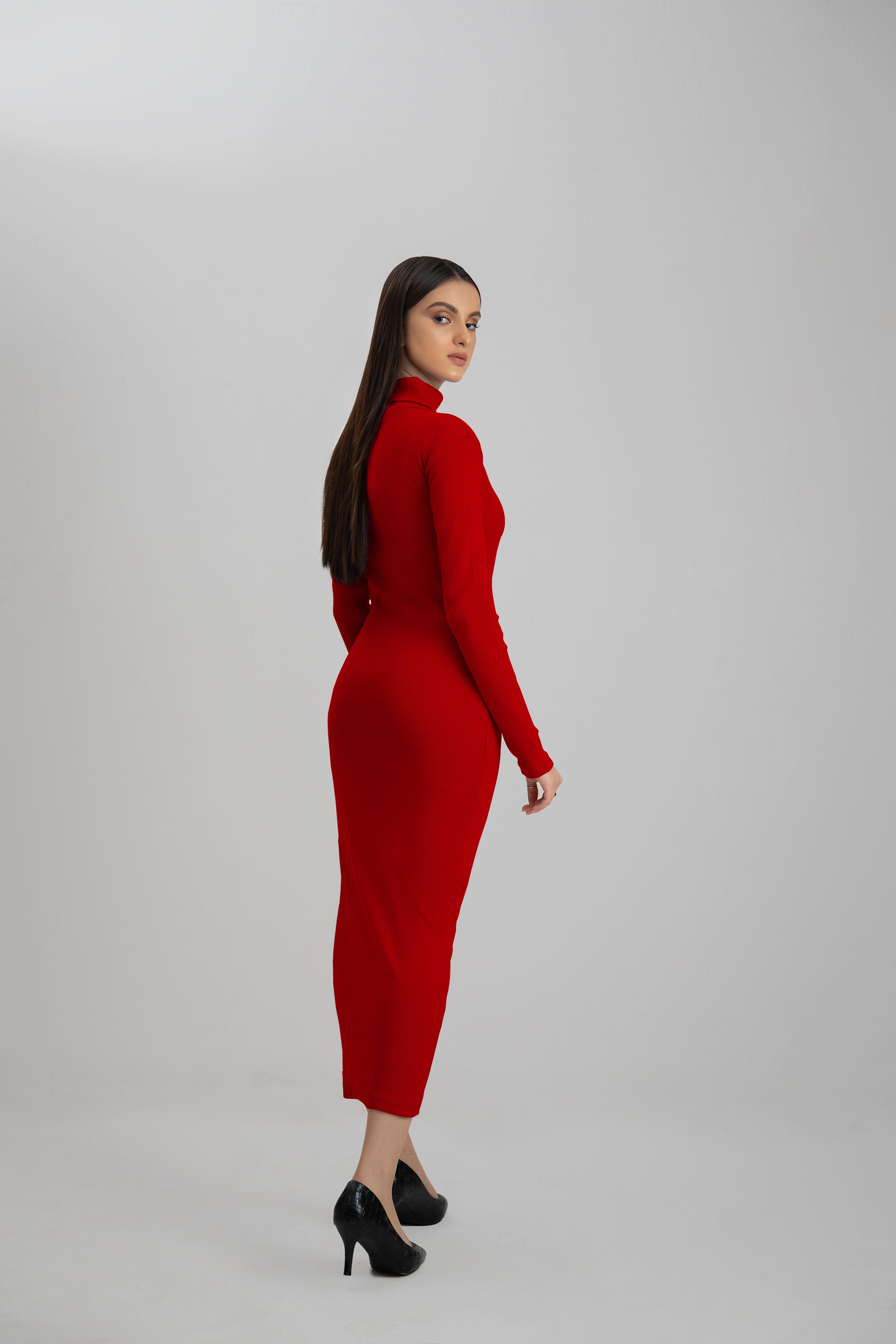 Women's rib burgandy highneck bodycon. 