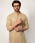 Beige Men's kurta Embroidered (Chikan Kari)