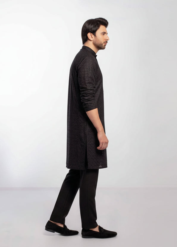 Black Men's kurta Pajama Embroidered (Chikan Kari)
