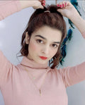 Women's tea pink rib highneck.