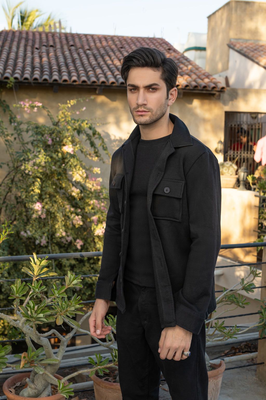 Men's fleece black shacket.