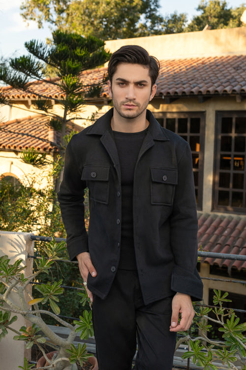 Men's fleece black shacket.
