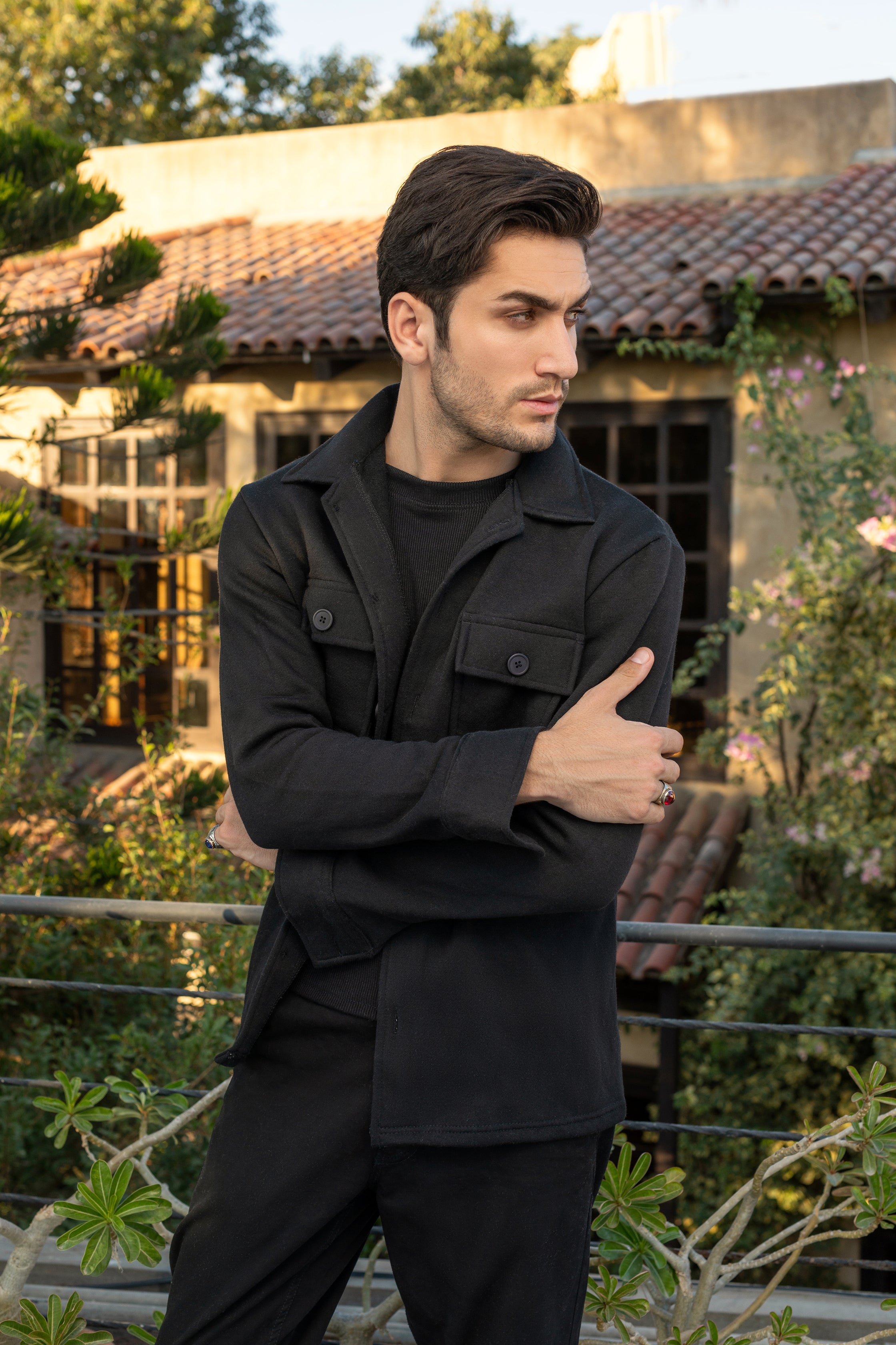 Men's fleece black shacket.