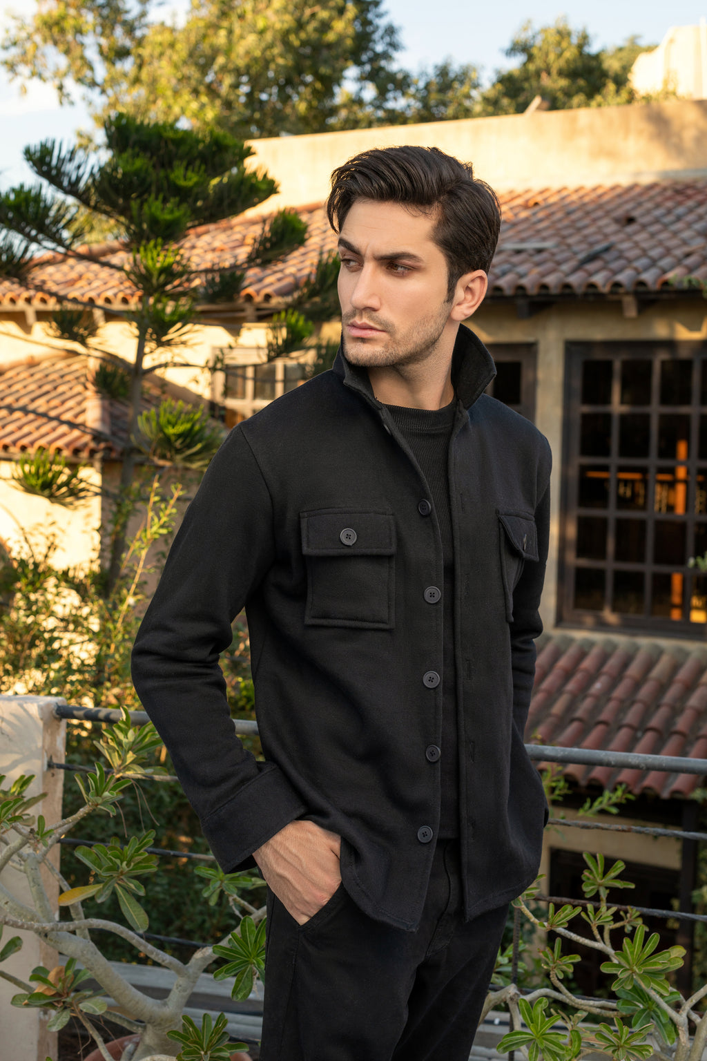 Men's fleece black shacket.