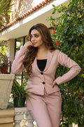 Women's tea pink fleece coat style tracksuit.