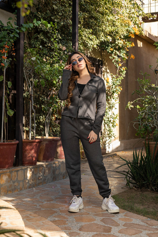 Charcoal Grey Winter Coat with Sweatpants