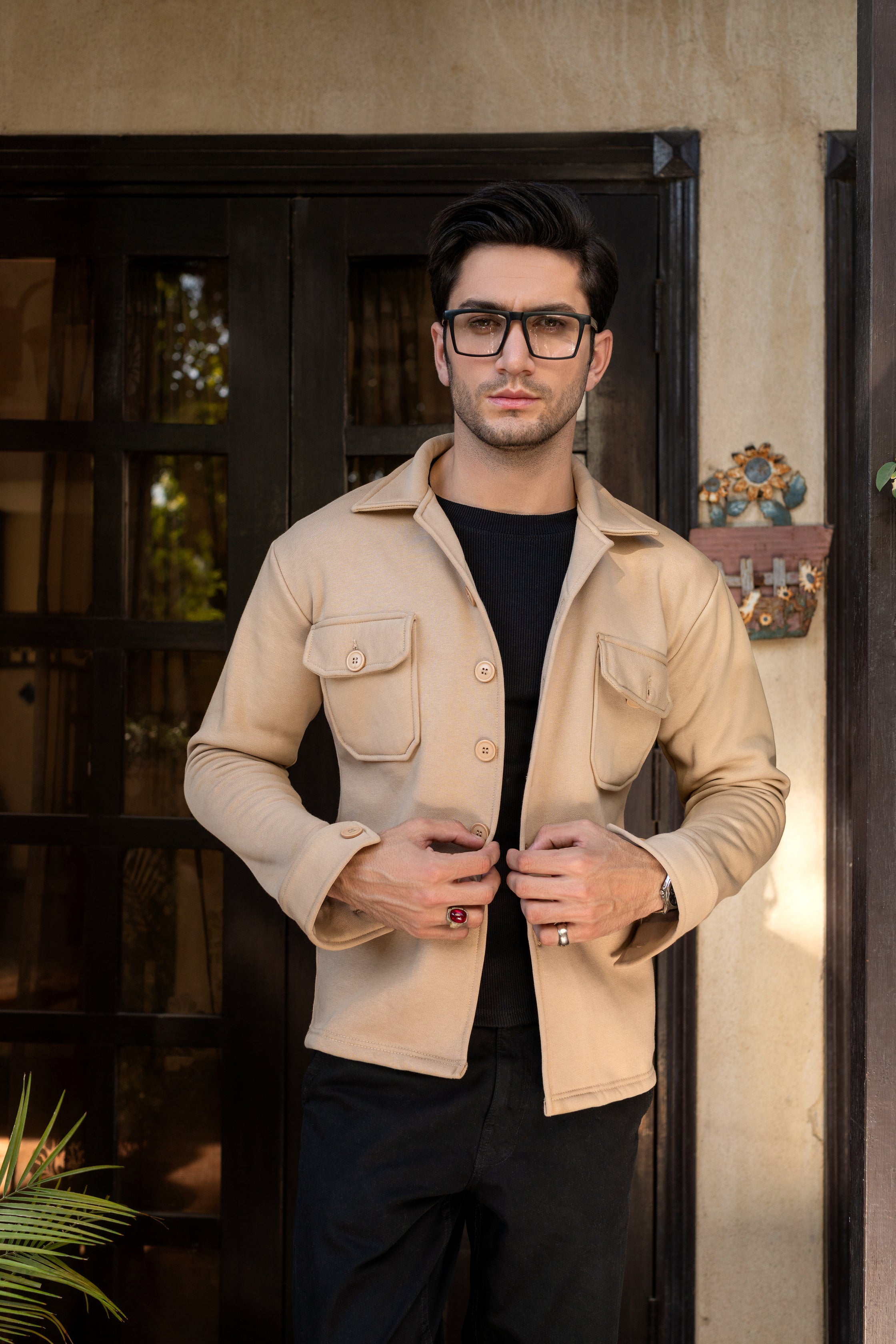 Men's fleece skin shacket.
