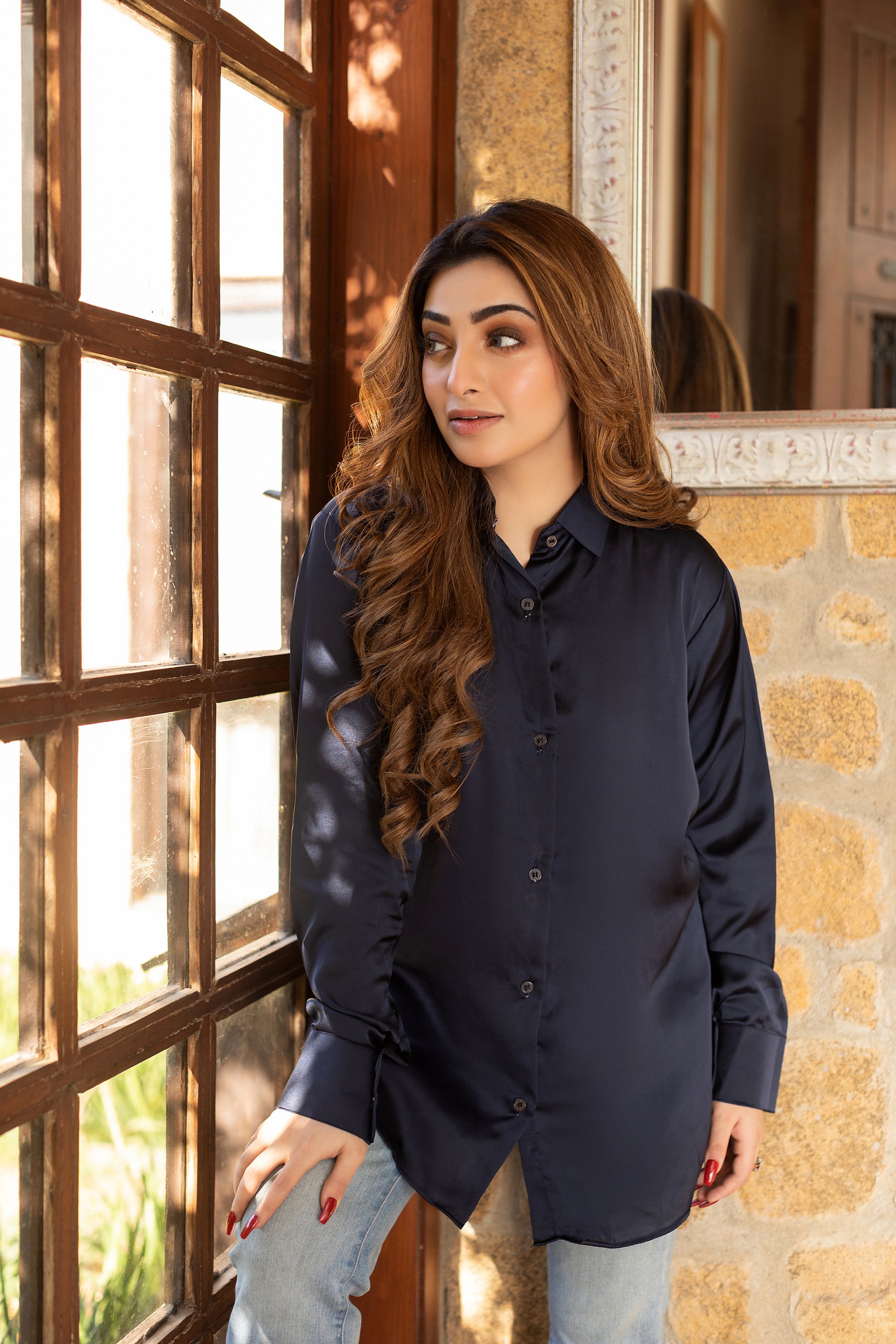Short silk Blue button down shirt – Decuir