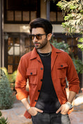Men's fleece rust shacket.