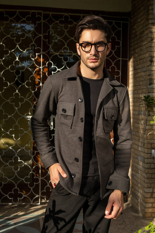 Men's fleece charcoal shacket.