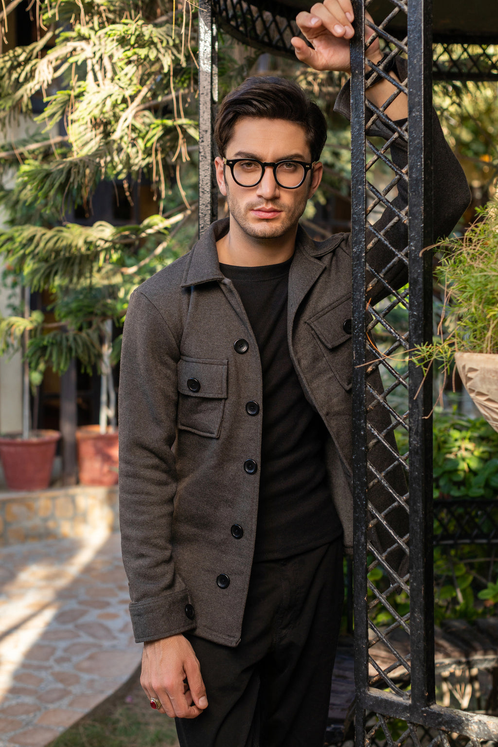 Men's fleece charcoal shacket.