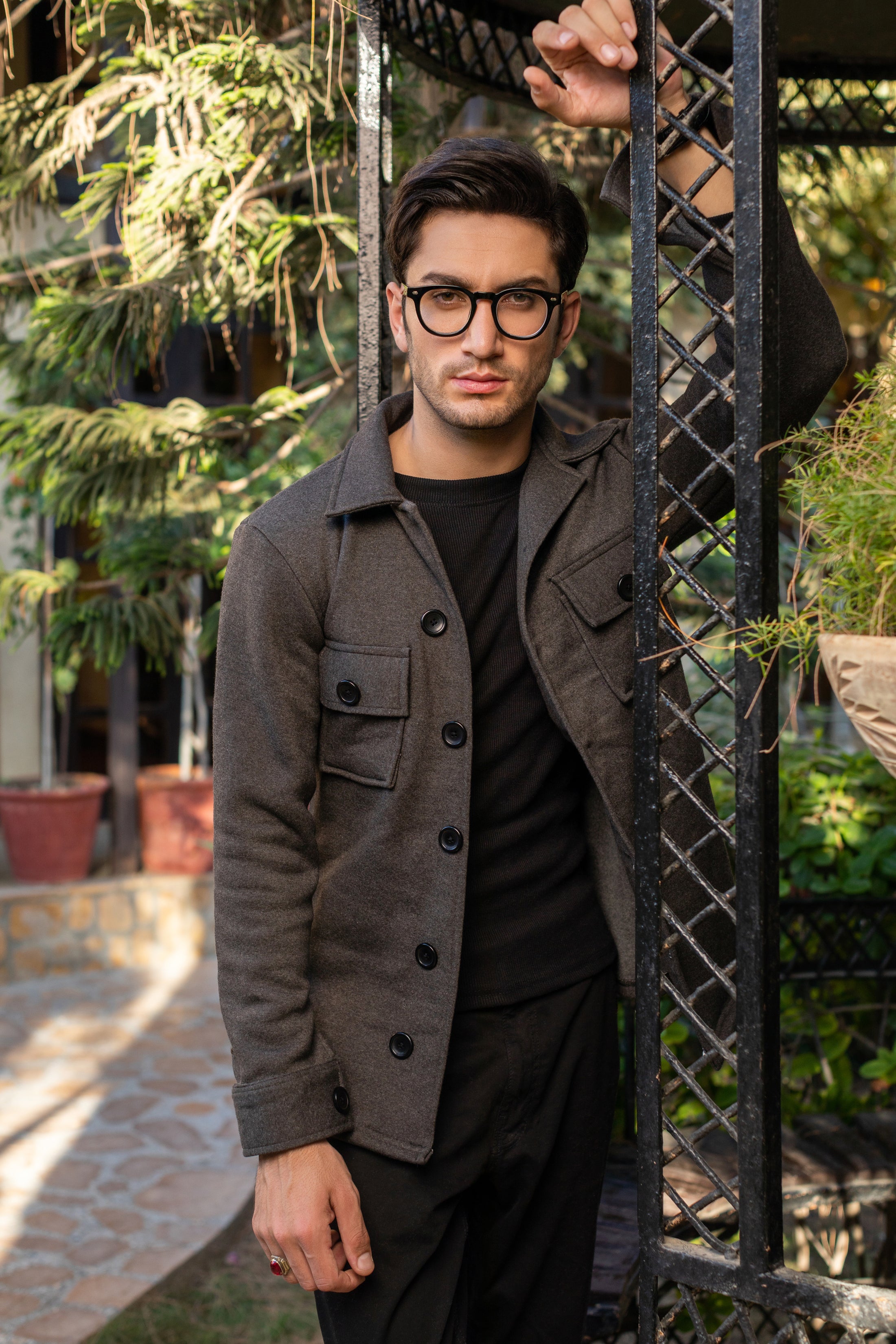 Men's fleece charcoal shacket.