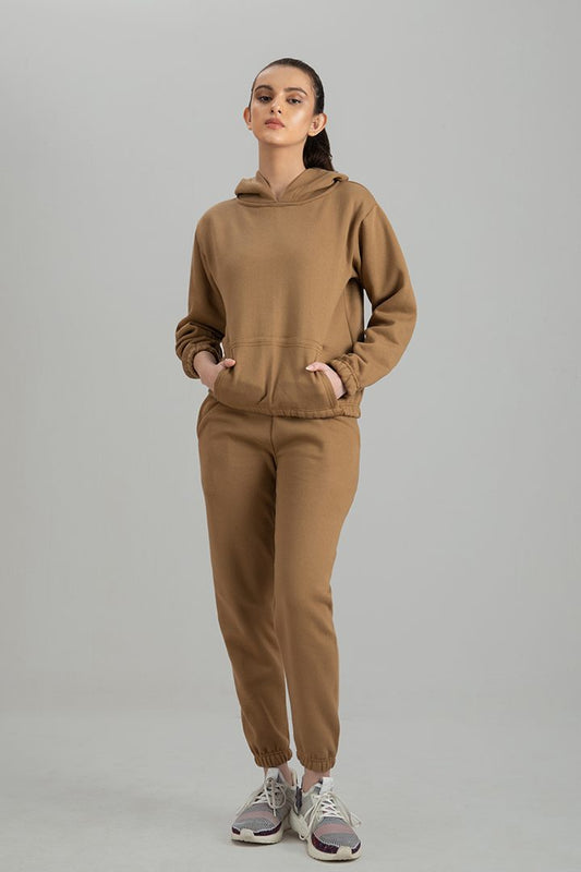 Tracksuit camel Brown Crop Style with warm hoodie and pants