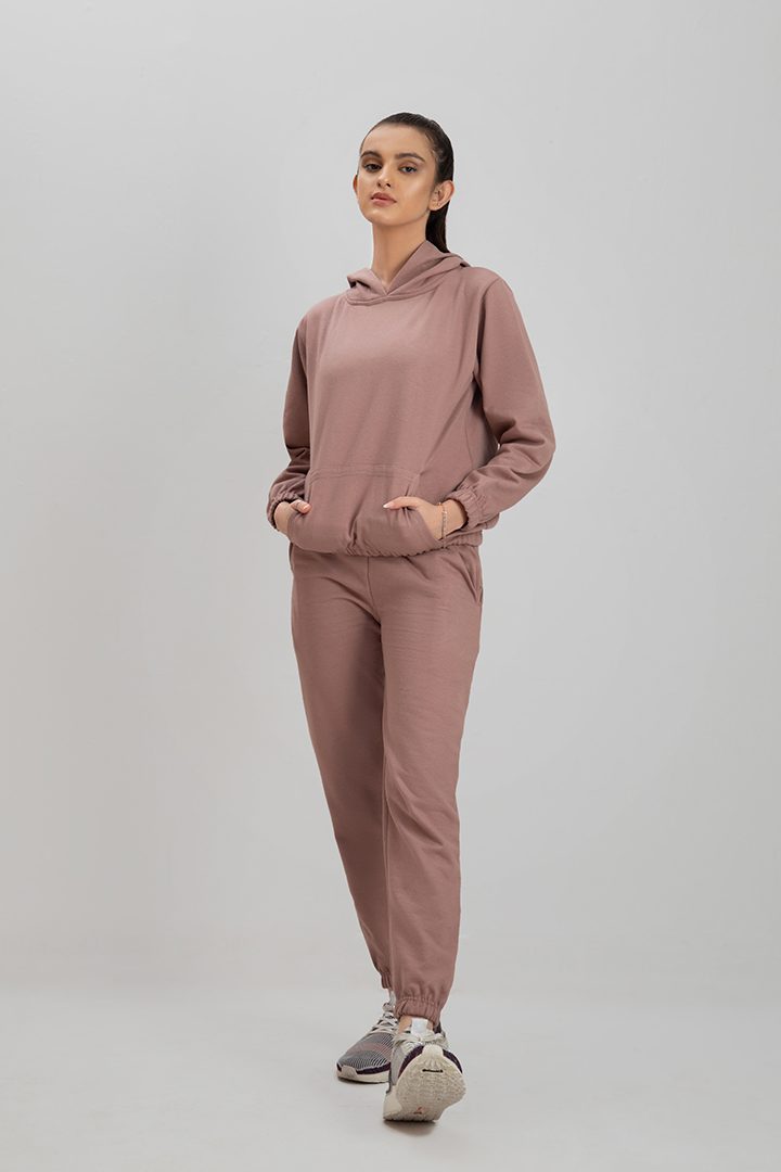 Tracksuit Crop Style Tea Pink With Warm Hoodie And Pants