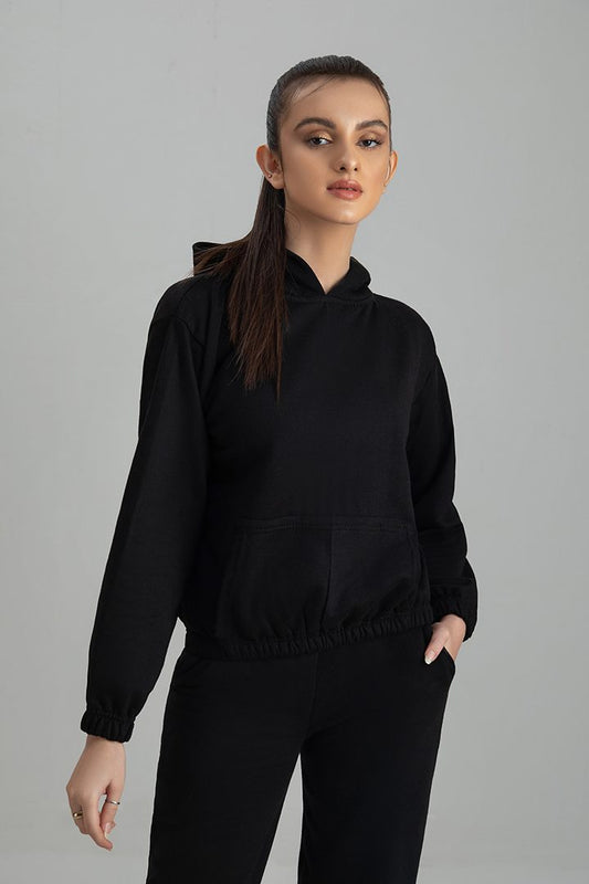 Tracksuit Black Crop Style with warm hoodie and pants